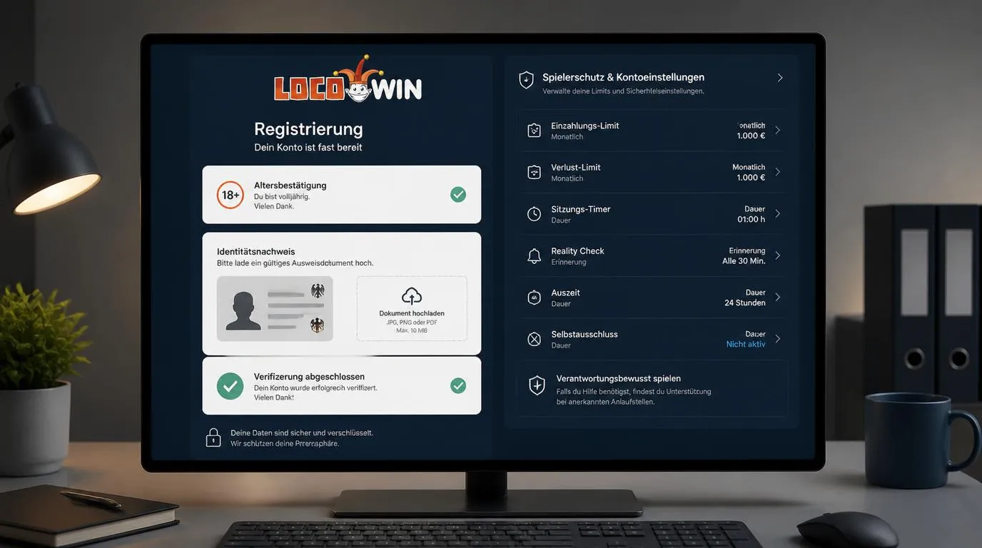 Digitale Kontoeröffnung mit Altersprüfung, Ausweisdokument und Einstellungen für Spielschutz
