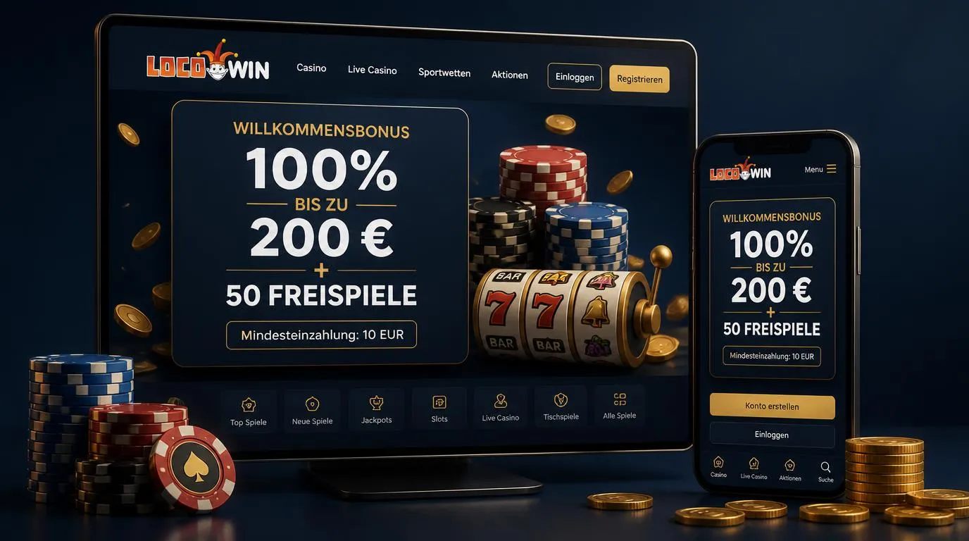 Casino-Bonusansicht mit 200-Euro-Einzahlungsbonus und 50 Freispielen für deutsche Neukunden